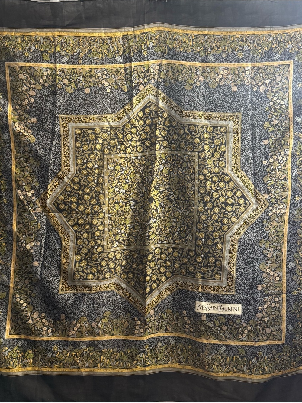Yves Saint Laurent HUGE Scarf, Floral Pattern & Large Geometric Star